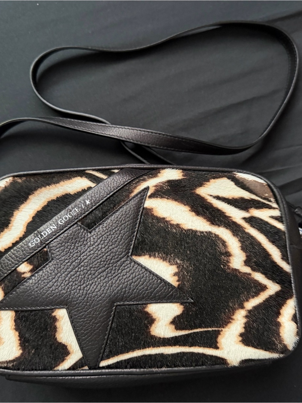 Golden Goose Black and Cream Zebra Star Crossbody Bag